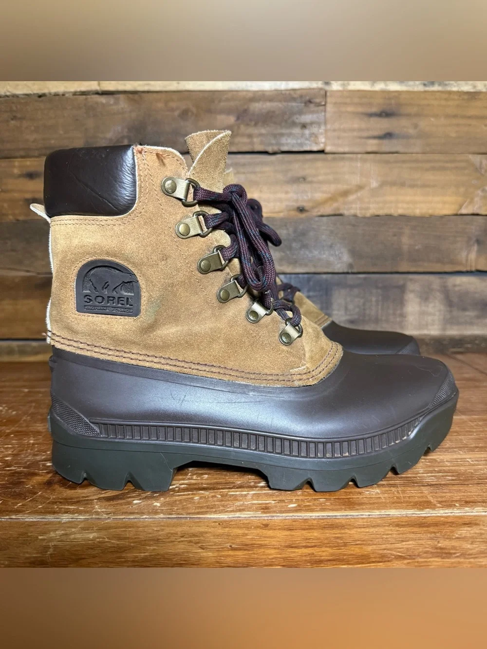 Sorel Winter Snow Leather Duck Boots Removable Felt Lining Lace Up Mens Size 7